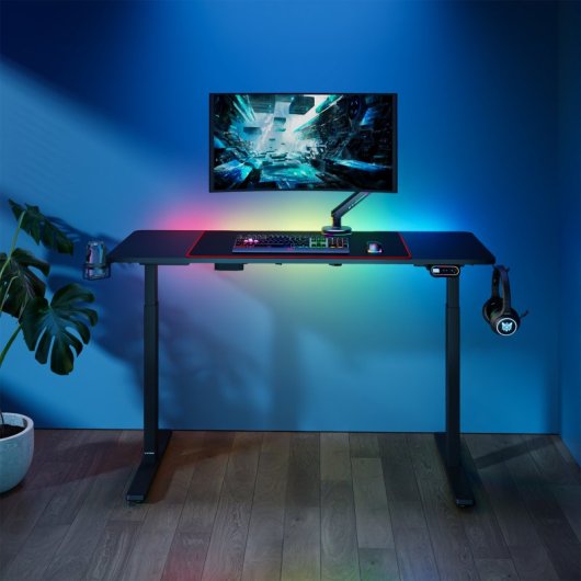 Kimex Escritorio Gaming Sentado-de Pie Con Iluminación Rgb Y Panel De Control Creativo (multimotor), Negro