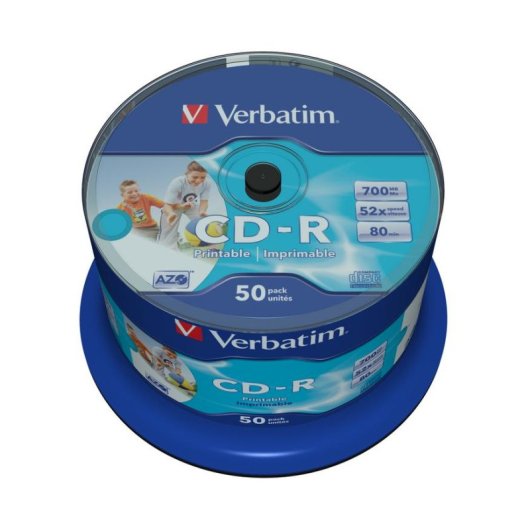 CD-R Verbatim AZO Wide Inkjet Printable 52x 700 MB 50 unidades