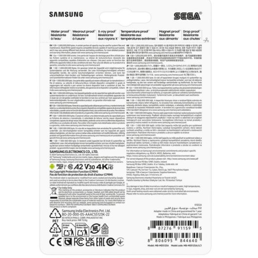 Tarjeta MicroSD Samsung MB-MD512S 512 GB Clase 10 UHS-I V30 A2 Azul Gris Blanco