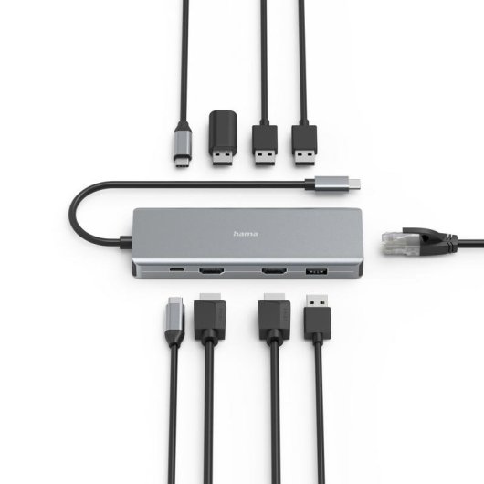 Hub Hama 9 porte 5 Gbps CONNECT2Media HDMI RJ-45 Alluminio Antracite
