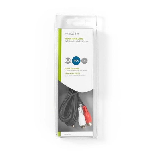 Cable de extensión de audio estéreo Nedis CAGB24205BK20 2 m RCA hembra a macho