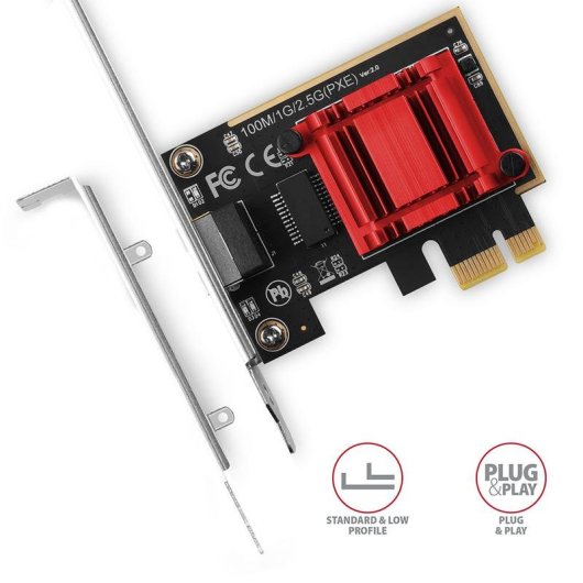 Carte Réseau Axagon PCEE-G25 PCI Express Ethernet 2,5 Gbit/s Rouge Argent
