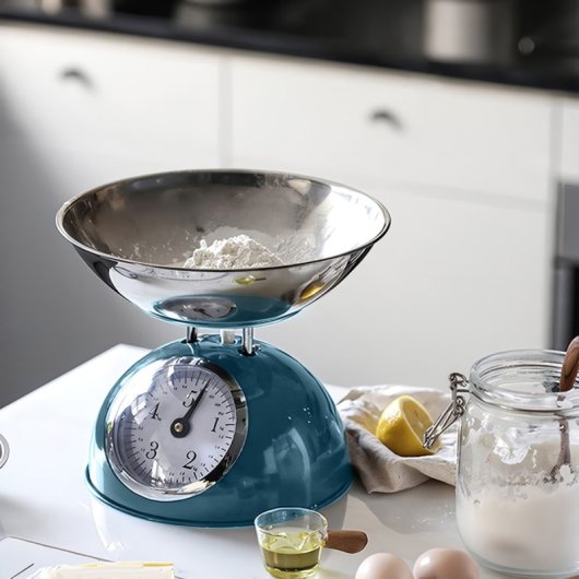 Báscula De Cocina Analógica Klack 5kg Con Bol Extraíble De Acero Inoxidable, Sistema De Muelles De Precisión, Ajuste Manual Y Estilo Clásico - Turquesa