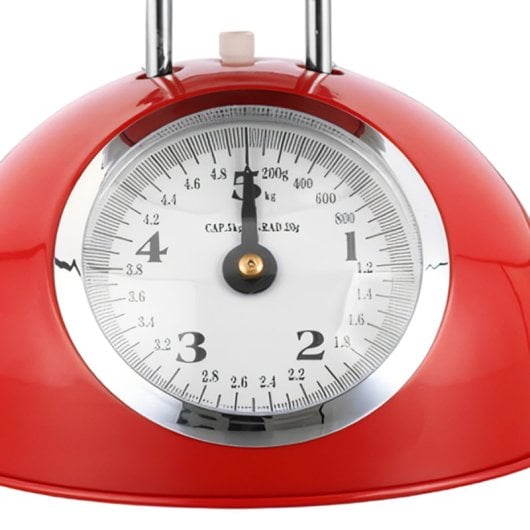 Báscula De Cocina Retro Klack Con Cuenco De Acero Inoxidable 1.8l, Capacidad 5kg, Mecánica De Alta Precisión Y Diseño Vintage Atemporal - Rojo