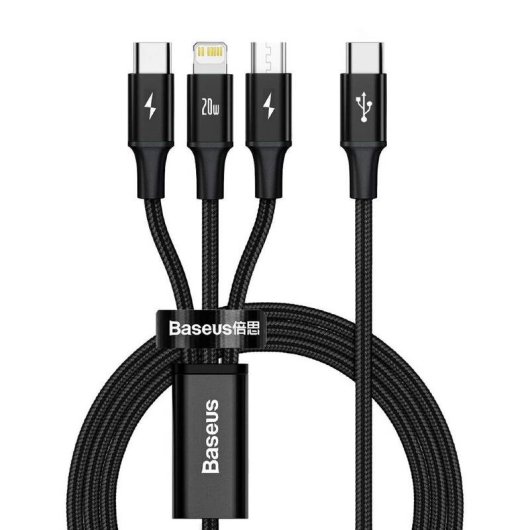 Cable Baseus Rapid 3-in-1 USB A a USB-C/Micro USB/Lightning 1,5 m Negro