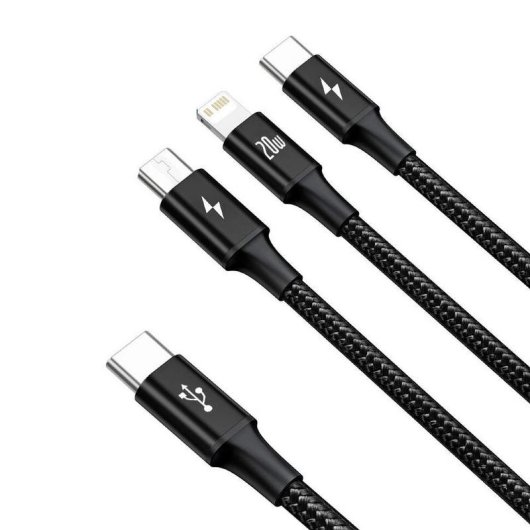 Cable Baseus Rapid 3-in-1 USB A a USB-C/Micro USB/Lightning 1,5 m Negro