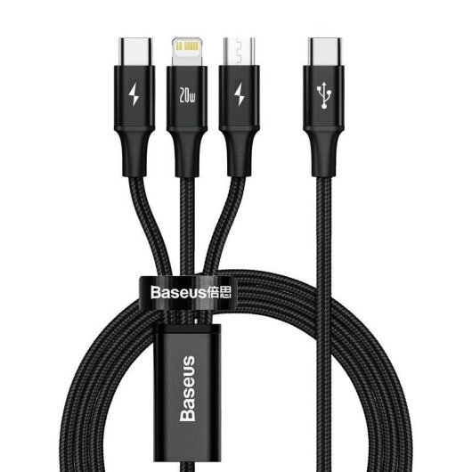 Cable Baseus Rapid 3-in-1 USB A a USB-C/Micro USB/Lightning 1,5 m Negro
