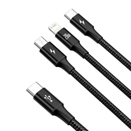 Cable Baseus Rapid 3-in-1 USB A a USB-C/Micro USB/Lightning 1,5 m Negro