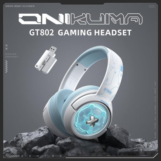 Auriculares ONIKUMA GT802 sem fios e com cabo Bluetooth 5.3 Gaming iluminação branca