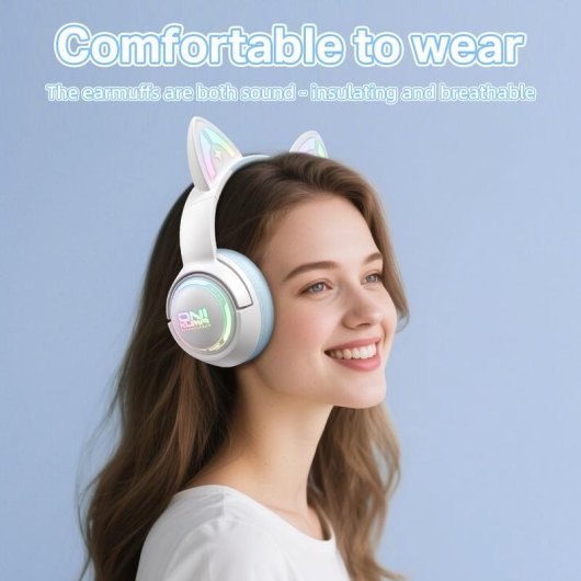 Casque ONIKUMA GT838 sans fil Bluetooth gaming avec micro et éclairage RGB blanc bleu