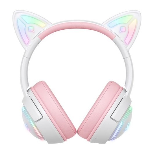Auriculares ONIKUMA GT838 sem fios Bluetooth gaming com microfone e RGB rosa e branco