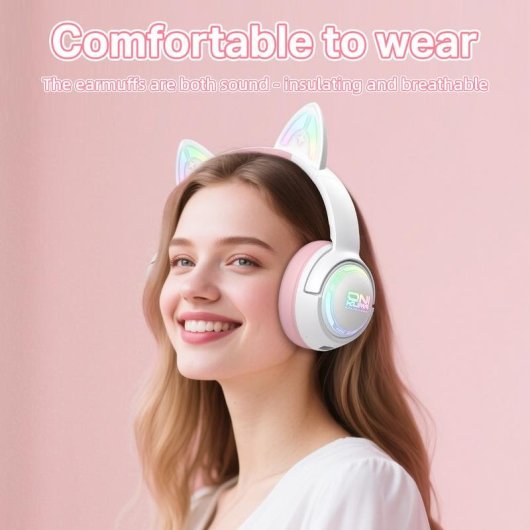 Auriculares ONIKUMA GT838 sem fios Bluetooth gaming com microfone e RGB rosa e branco