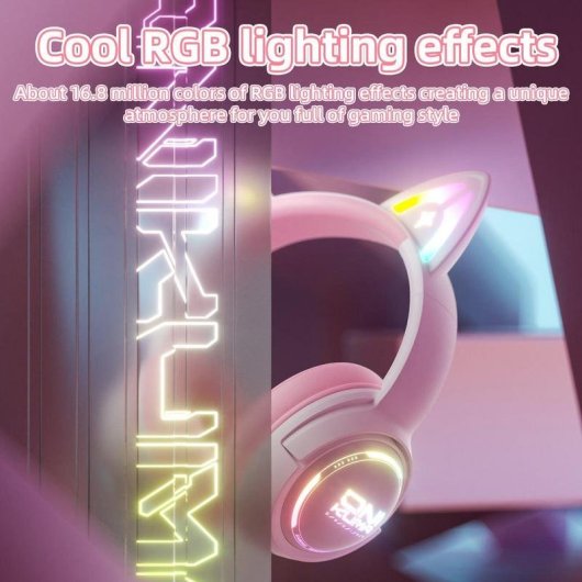 Auriculares ONIKUMA GT838 sem fios Bluetooth gaming com microfone e RGB rosa e branco
