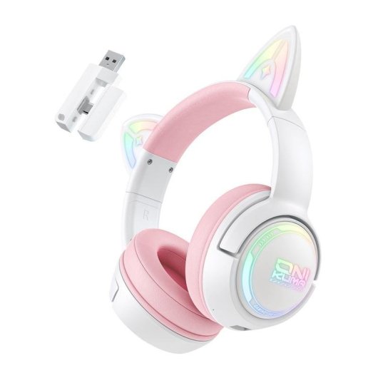 Auriculares ONIKUMA GT838 sem fios Bluetooth gaming com microfone e RGB rosa e branco