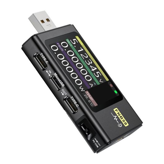 Comprobador de Suministro de Energía FNIRSI FNB58 USB Tipo A LCD Plata
