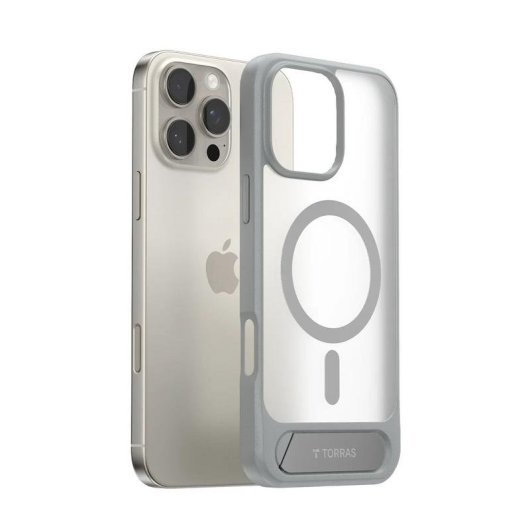 Funda para móvil Torras Pstand Cover Gris Magnética Soporte para iPhone 16 Pro Max