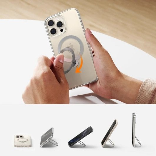 Funda para móvil Torras Ostand Spin Cover Transparente con anillo soporte para iPhone 16