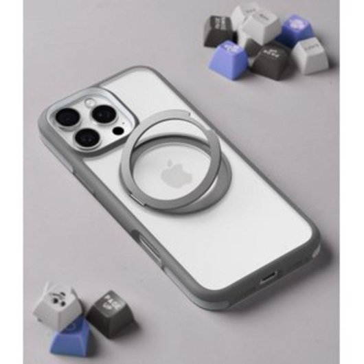 Funda para móvil Torras Ostand R Fusion Cover rígida gris transparente con soporte para iPhone 16 Pro Max