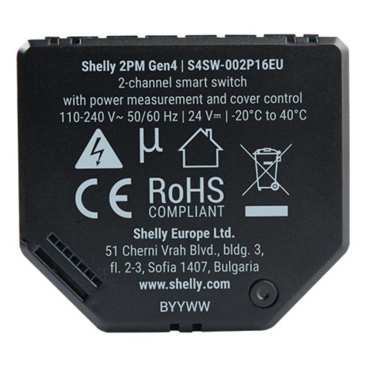 Relé Wi-Fi Shelly 2PM Gen4 Zigbee Matter Control persianas Monitorización energía Empotrable