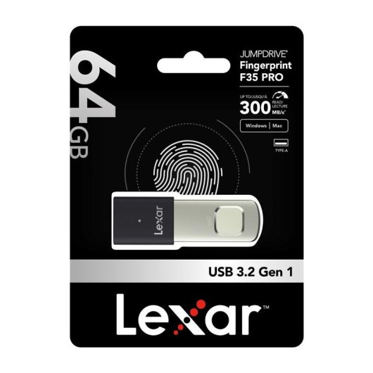 Pendrive Lexar F35 PRO 64 GB USB 3.2 Gen 1 Deslizar con huella digital