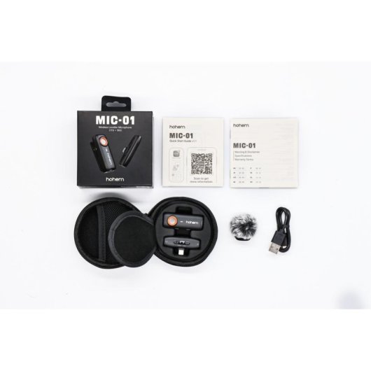 Micrófono Hohem MIC-01-LIGHT inalámbrico Bluetooth clip-on con funda y parabrisas