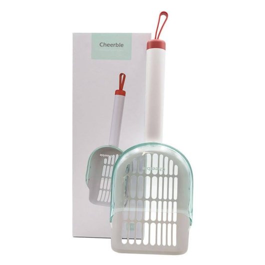 Pala para recoger excrementos de gato Cheerble PRC0621 Giro 360° Cian y Blanco