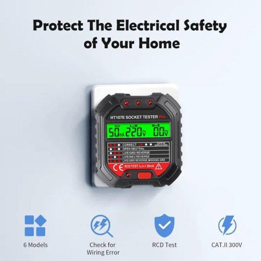 Testador de enchufe europeo Autrucker HT107D Pantalla LCD Prueba RCD 30mA