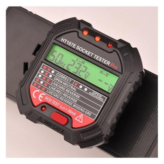 Testador de enchufe europeo Autrucker HT107D Pantalla LCD Prueba RCD 30mA