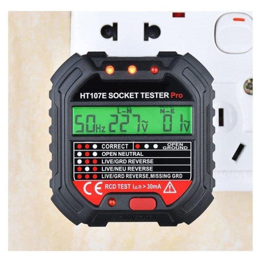 Testador de enchufe europeo Autrucker HT107D Pantalla LCD Prueba RCD 30mA