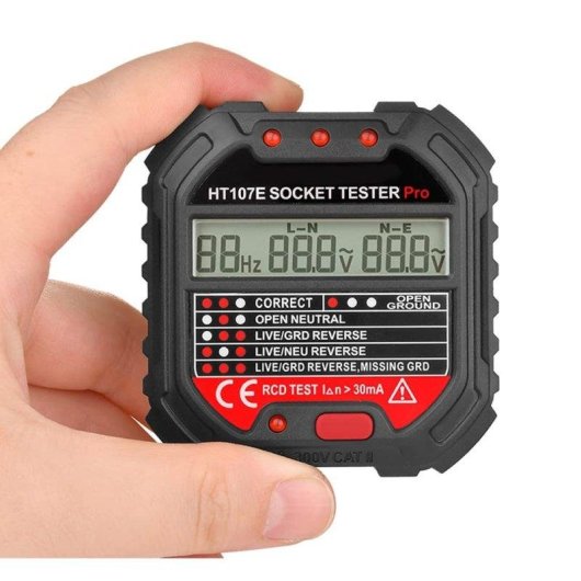 Testador de enchufe europeo Autrucker HT107D Pantalla LCD Prueba RCD 30mA