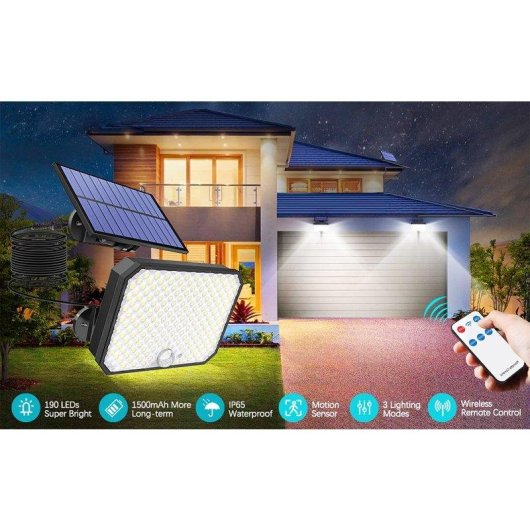 Luz Solar Exterior 360° Autrucker con Sensor de Movimiento y Mando IP65