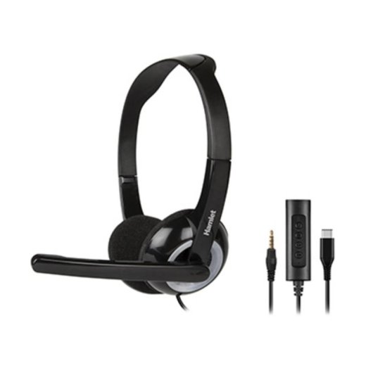 Auriculares Hamlet HHEADMUS-CJ con cable USB-C y jack, para oficina y call center, negros