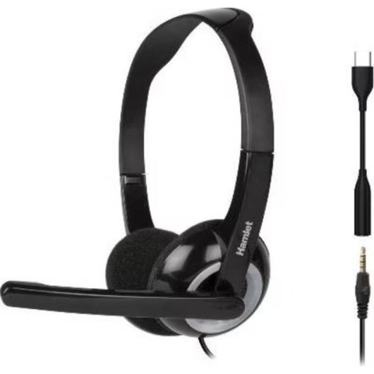 Auriculares Hamlet HHEADMUS-CJ con cable USB-C y jack, para oficina y call center, negros