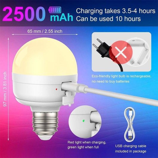 Ampoule LED E27 Recargable 7W 450lm Autonome Magnétique USB-C
