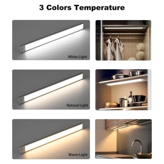 Luce LED Autrucker Pack 3, 40cm, Ricaricabile USB, 3 Livelli di Luminosità, Magnetica