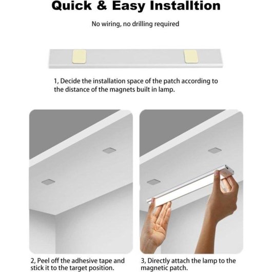 Luce LED Autrucker Pack 3, 40cm, Ricaricabile USB, 3 Livelli di Luminosità, Magnetica