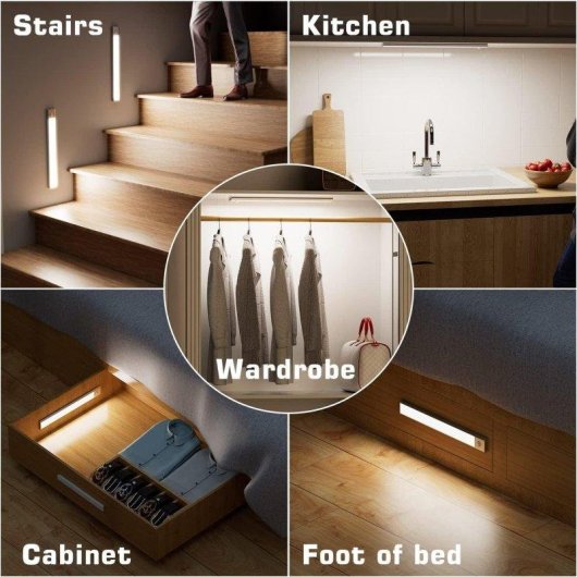 Luce LED Autrucker Pack 3, 40cm, Ricaricabile USB, 3 Livelli di Luminosità, Magnetica