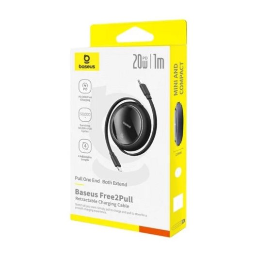 Retraktabler Kabel Baseus Free2Pull USB-C nach Lightning 1 m Schwarz