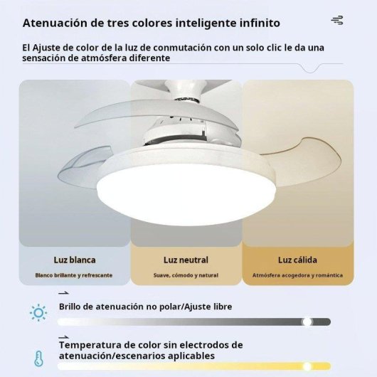 Ventilador de Techo con Luz Autrucker Silencioso 38cm 3 Velocidades Retráctil con Mando y Temporizador