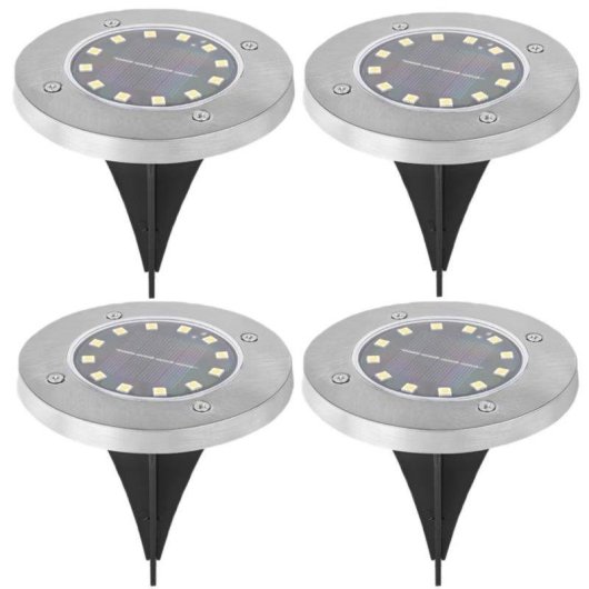 Luces Solares Empotrables de Suelo Autrucker 12 LED IP65 Paquete de 4 Blanco Cálido