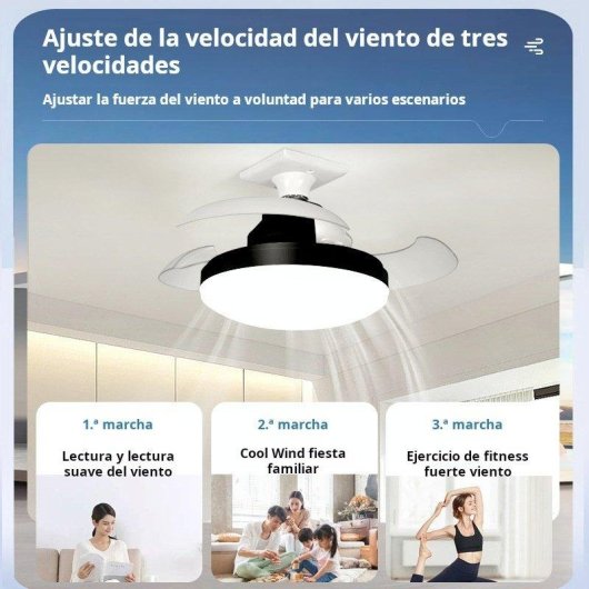 Ventilador de Techo con Luz Autrucker Retráctil 38cm 4 Velocidades Mando App Silencioso