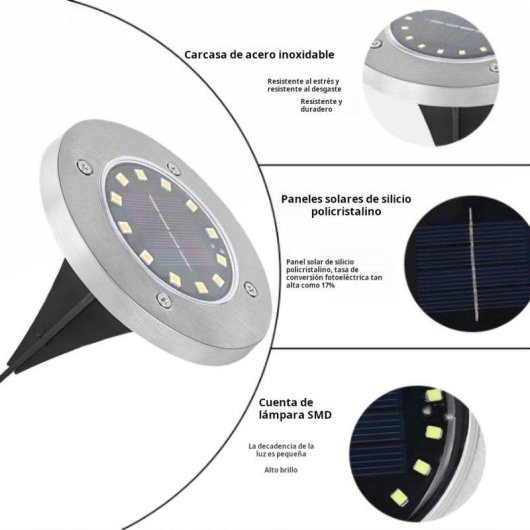 Luces Solares Empotrables de Suelo Autrucker 16 LED IP65 Paquete de 4 Blanco Cálido