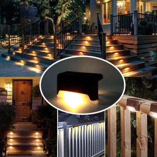 Conjunto de 4 luzes solares pretas para exteriores Autrucker — Luz quente, impermeáveis