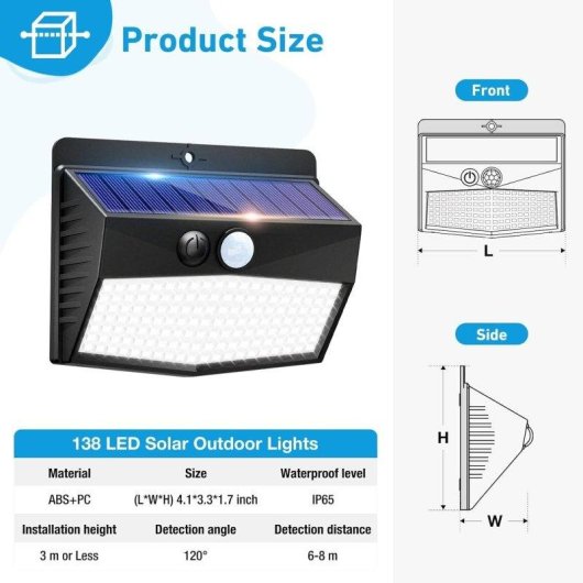 Luz Solar Autrucker 368 LED con Sensor de Movimiento IP65 para Exterior