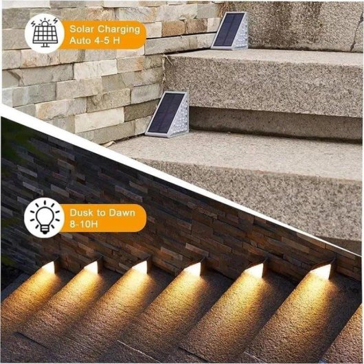 Pack Luces Solares para Escaleras Autrucker 24 LED Cálidas Impermeables IP65