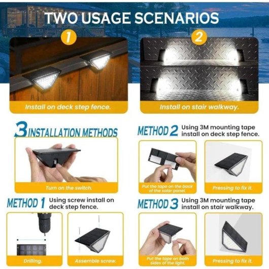 Pack Luces Solares para Escaleras Autrucker 24 LED Cálidas Impermeables IP65