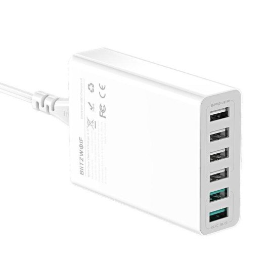 Cargador BlitzWolf BW-S15 6 Puertos USB 60W Quick Charge 3.0 Blanco