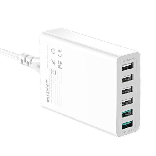 Cargador BlitzWolf BW-S15 6 Puertos USB 60W Quick Charge 3.0 Blanco