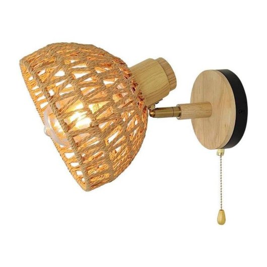 Lampada a Muro Autrucker in Rattano con Interruttore a Catena e Angolo 180° E27
