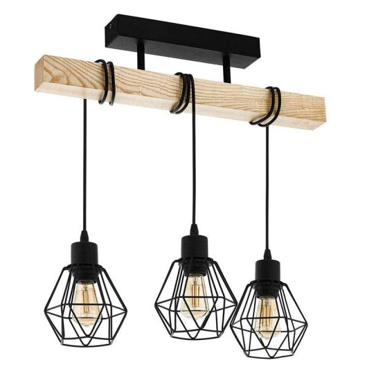 Lámpara Colgante Autrucker Estilo Granja 3 Luces Madera Metal E27